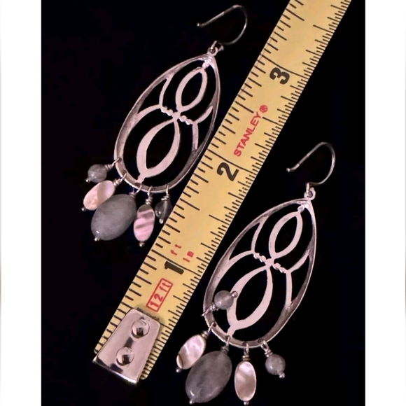 Silpada Sterling Silver INFINITY Feldspar, Abalone Shell Chandelier Earrings - Picture 4 of 7